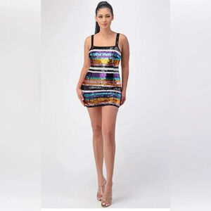 Shop 17 Multicolor Striped Sequin Mini Dress Sz L